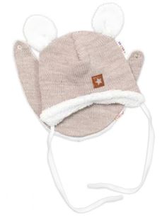 Obrázek Pletená zimní čepice s kožíškem a šátkem Star, béžová