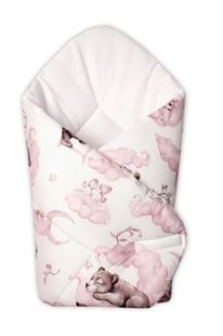 Obrázek Novorozenecká bavlněná zavinovačka , Zvířátka na mráčku, růžová/bílá