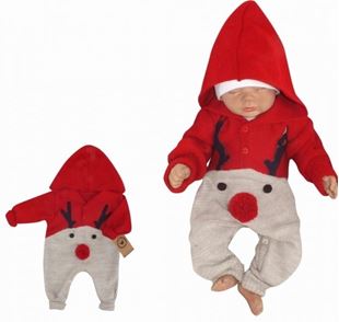 Obrázek Dětský pletený Vánoční overálek s kapucí a knoflíčky Baby Sob, červený