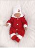 Obrázek z 3 - dílná pletená souprava, kabátek, kalhoty a botičky Baby Santa, červená