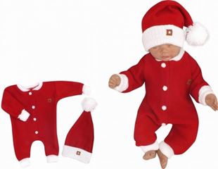 Obrázek 2 - dílná sada Pletený overálek + čepička Baby Santa, červený