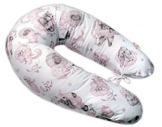Obrázek z Kojící bavlněný polštář - relaxační poduška , Zvířátka na mráčku, růžový