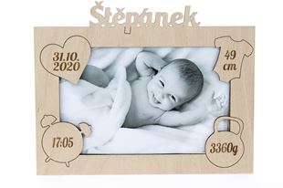 Obrázek Dřevěný Fotorámeček se jménem o narození dítěte
