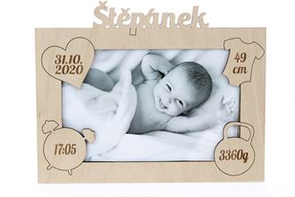 Obrázek z Dřevěný Fotorámeček se jménem o narození dítěte