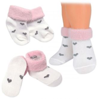 Obrázek z Bavlněné dětské ponožky s chlupáčkovým lemem, Srdíčka - bílé, 1 pár