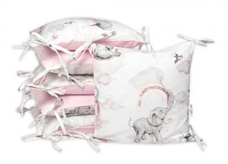 Obrázek z Bavlněný polštářkový mantinel , Slon a duha, růžová/bílá