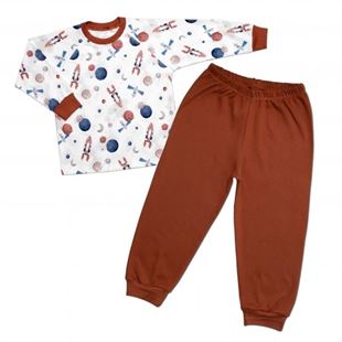 Obrázek Dětské pyžamo 2D sada, triko + kalhoty, Cosmos, , hnědá/bílá