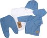 Obrázek z 5 - dílná pletená kojenecká soupravička s šátkem - modrá, bílá