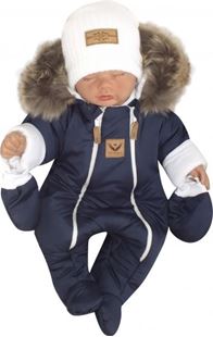 Obrázek Zimní kombinéza s dvojitým zipem, kapucí a kožešinou + rukavičky, Angel - granát