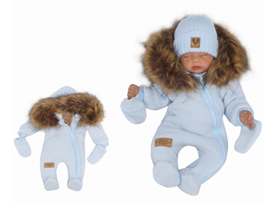 Obrázek Zimní kombinéza s kapucí a kožešinou + rukavičky, modrá