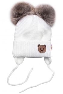 Obrázek Dětská zimní čepice s fleecem Teddy Bear - chlupáčk. bambulky - bílá, šedá,