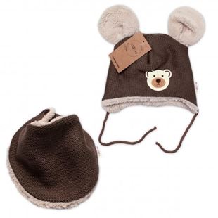 Obrázek Pletená zimní čepice s kožíškem a šátkem Teddy Bear, , hnědá