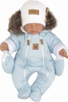 Obrázek z Zimní kombinéza s dvojitým zipem, kapucí a kožešinou + rukavičky, Angel - modrý
