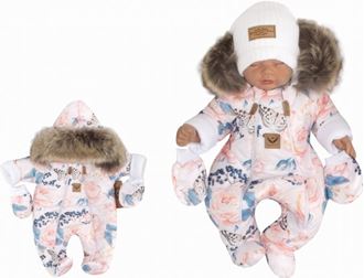 Obrázek z Zimní kombinéza s dvojitým zipem, kapucí a kožešinou + rukavičky Z&Z, Angel, růžičky