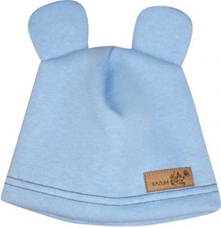 Obrázek z Teplá dětská čepice , bavlněná s oušky, modrá