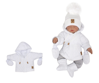 Obrázek z Zimní prošívaná bundička s kapucí + rukavičky - bílá