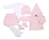 Obrázek z 6 - dílná sada kabátek, body, sukně, punčochy, botky, čepička - růžová, bílá