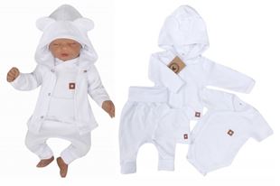 Obrázek Novorozenecká sada 4D, body kr. rukáv, tepláčky, kabátek a čepička Z&Z, bílá