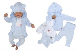Obrázek Novorozenecká sada 4D, body kr. rukáv, tepláčky, kabátek a čepička Z&Z, modrá