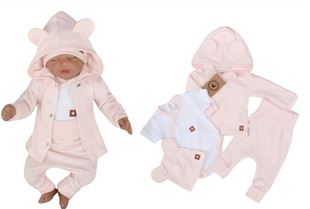 Obrázek Novorozenecká sada 4D, body kr. rukáv, tepláčky, kabátek a čepička Z&Z, růžová
