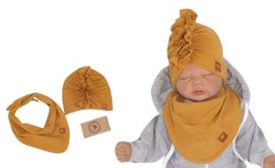 Obrázek Stylová dětská jarní/podzimní bavlněná čepice, turban s šátkem, medová