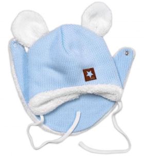 Obrázek Pletená zimní čepice s kožíškem a šátkem Star, modrá