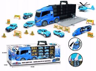 Obrázek Nákladní automobil s autíčky a silničním příslušenstvím Polici Modrá