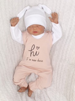 Obrázek z 5 - dílná kojenecká soupravička Hi I´m new here - starorůžová
