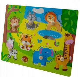 Obrázek Dřevěné zábavné puzzle vkládací - Zoo malé, 30x22cm