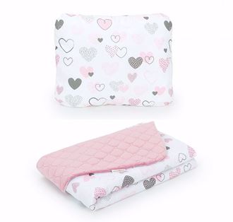Obrázek z Dětská deka s polštářem Srdíčka Velvet 75x100 cm - Růžová - různé varianty