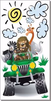 Obrázek z Zelený jeep safari zvířátka, příroda samolepka na zeď