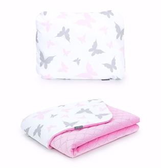 Obrázek z Dětská deka s polštářem Motýlci Velvet 75x100 cm - Růžová - různé varianty