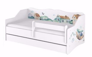 Obrázek Dvojitá dětská postel LULU 160x80 cm Domečky a letadlo - Bílá