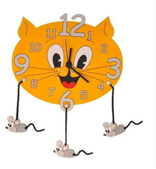 Obrázek z Dětské dřevěné hodiny Kočka s myškami