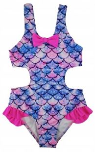 Obrázek Dívčí jednodílné plavky s volánky - , Mašlička, modro/růžové