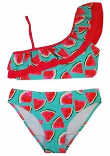 Obrázek Dívčí dvoudílné plavky s volánkem - , Meloun, tyrkys/růžová