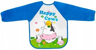 Obrázek z Zástěrka, bryndák nepromakavý s dlouhým rukávem, Happy Cows, modrá